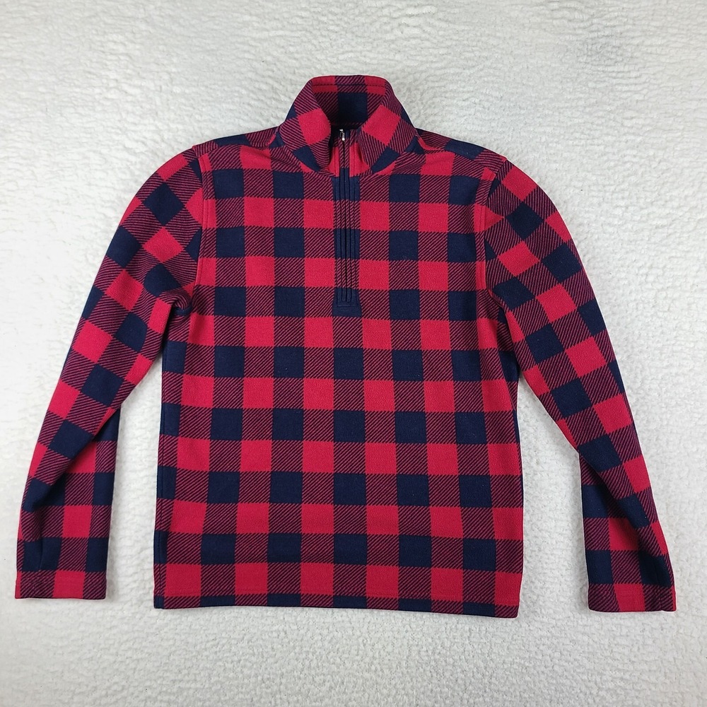 Brooks Brothers Sweater Mens Medium Red‎ Blue Buffalo Plaid Fleece Quarter Zip